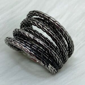 Chunky Chain Band Ring | Silver Gunmetal Statement Ring Size 7